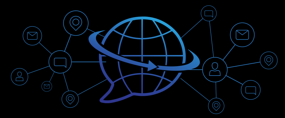 Globe and contact icon graphic